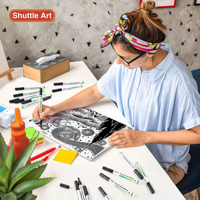 Black Paint Pens, Shuttle Art 10 Pack Acrylic Paint Markers, Low