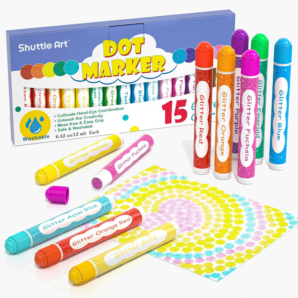 Bundle for Kids: 10 Neon + 8 Shimmer Washable Dot Markers