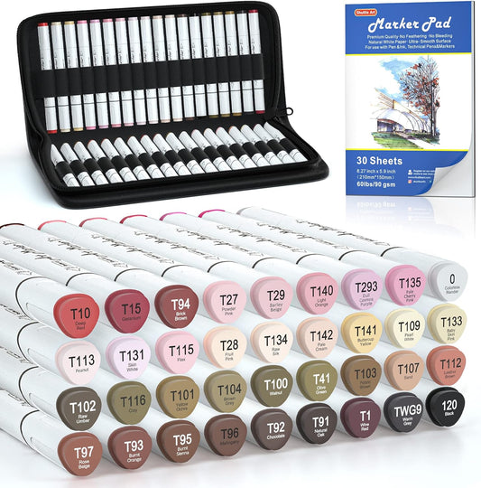 Dual Tip Art Markers - Set of 36 Colors Skin Tone&Hair with Marker Pad