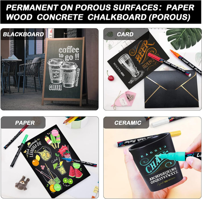 Liquid Chalk Markers for Chalkboard Wet Erase Metallic Colors Pens Window  Markers with Reversible Tip for Blackboard, Whiteboard