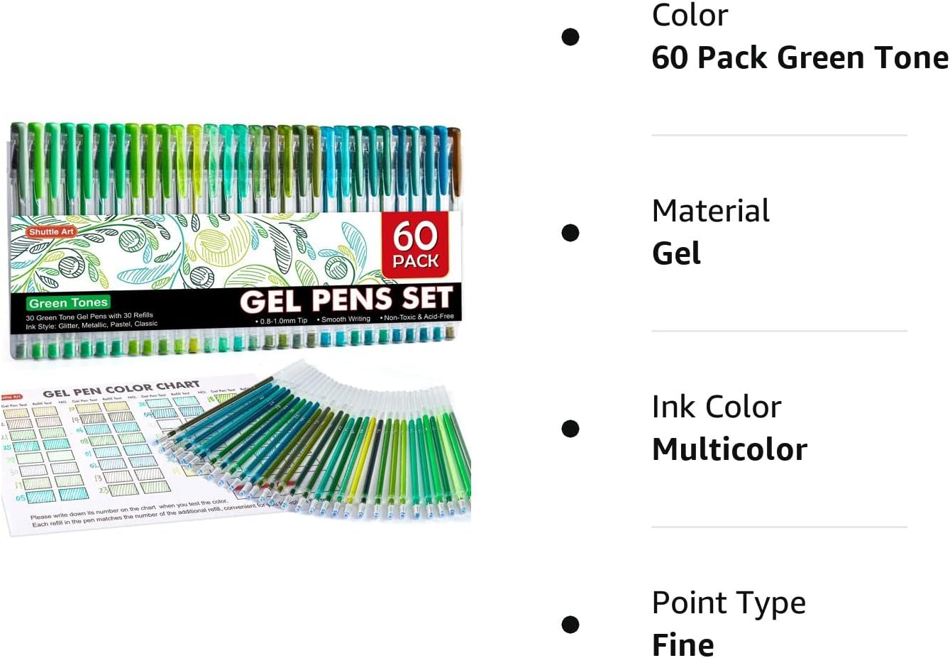 Green Tone Gel Pens- Set of 30 with 30 Refills