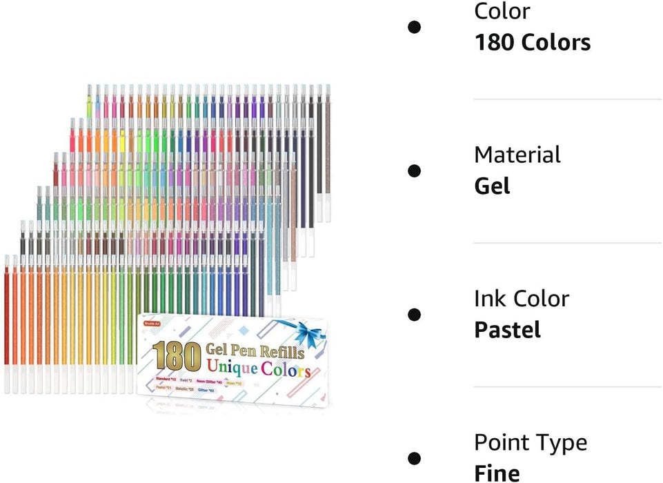 Shuttle Art Gel Pens Bundle, 120 Unique Colors (No Duplicates) Gel Pens Set  + 140 Gel Pen Refills, 7 Color Types for Kids Adults Coloring Books