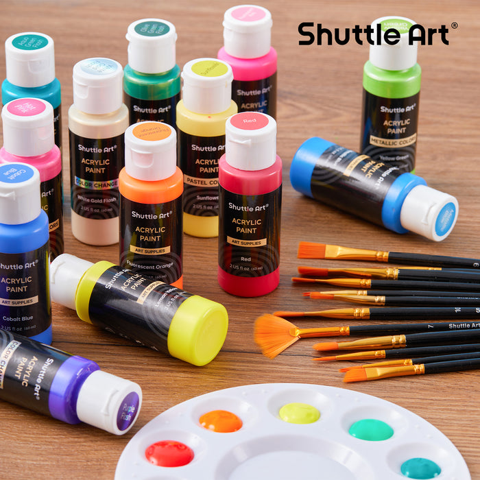 Acrylic Paint Set- 100 Colors, Include 2 Sets of 12 Paint Brushes