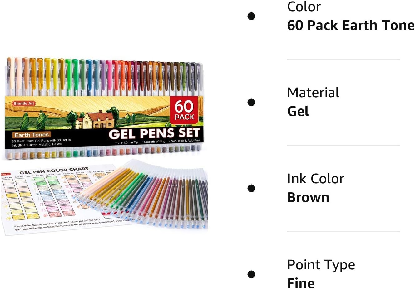 Earth Tone Gel Pens- Set of 30 with 30 Refills