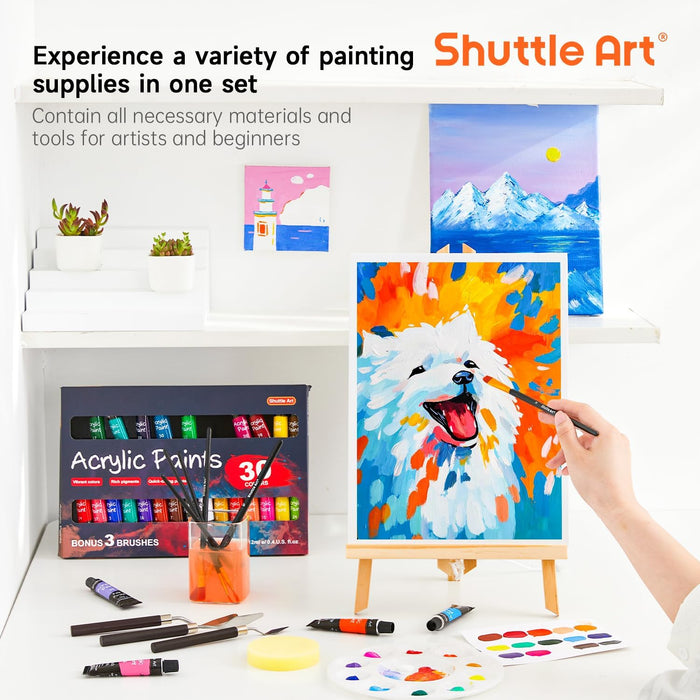 54 Colors Acrylic Paint Shuttle Art Acrylic Paint set with 12 Paint Brushes  2