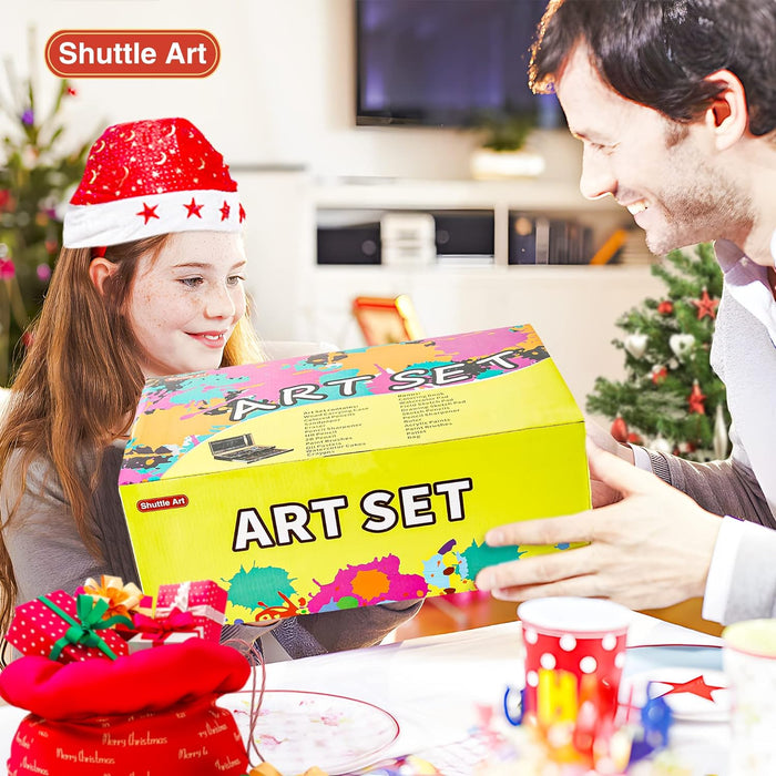 Shuttle Art 118 Piece Deluxe Art Set, Art Supplies in Wooden Case, Painting Drawing  Art Kit with Acrylic Paint Pencils Oil Pastels Watercolor Cakes Coloring  Boo… in 2023