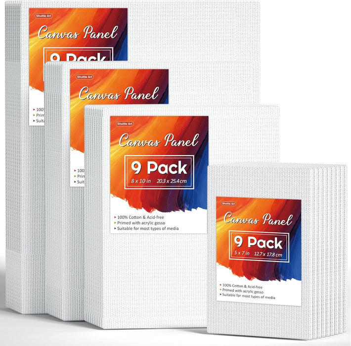 Pack of 3 Canvas for Painting - All sizes For Painting Blank White Canvas -  100% Cotton Art Panels for Oil, Acrylic & Watercolor Paint - Primed Canvas