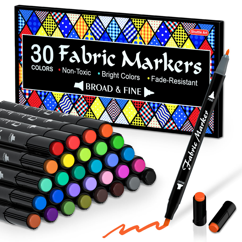 Shuttle Art 36 Colors Fabric Markers, Fabric Markers Permanent Markers for  T-Shirts Clothes Sneakers Jeans with 11 Stencils 1 Fabric Sheet, Permanent  Fabric Pens for Kids Adult Painting Writing…