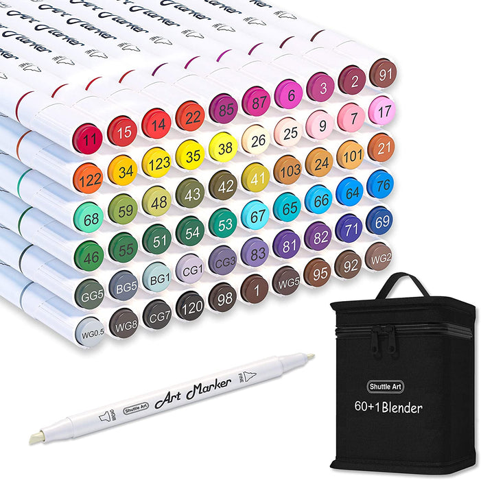 Shuttle Art 56 Colors Dual Tip Brush Pens Art Markers,Brush Tip with Fineliner
