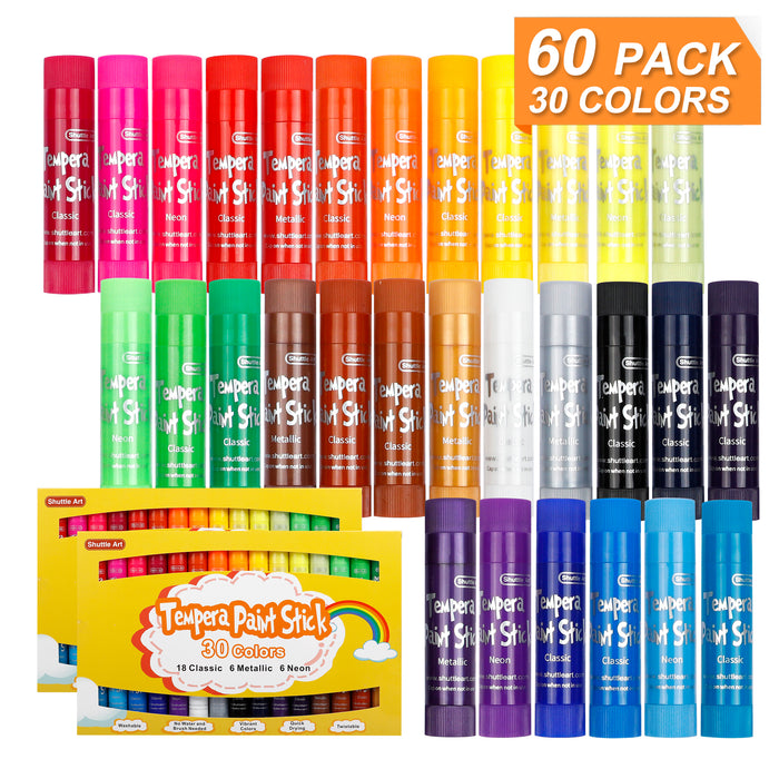 Washable 2 PACKS 48 Tempera Paint Sticks Glitter & Solid Colors