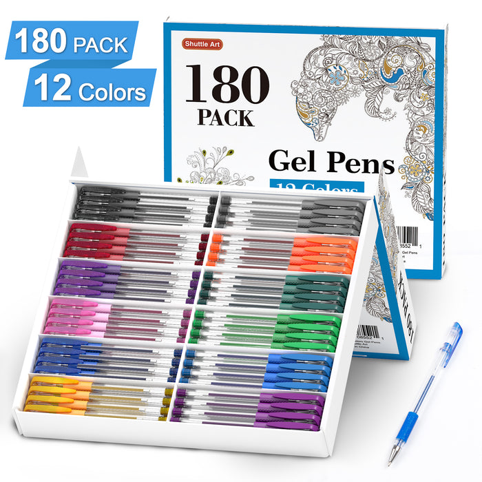 Colored Gel Pen, 12 Assorted Colors - Set of 180 — Shuttle Art