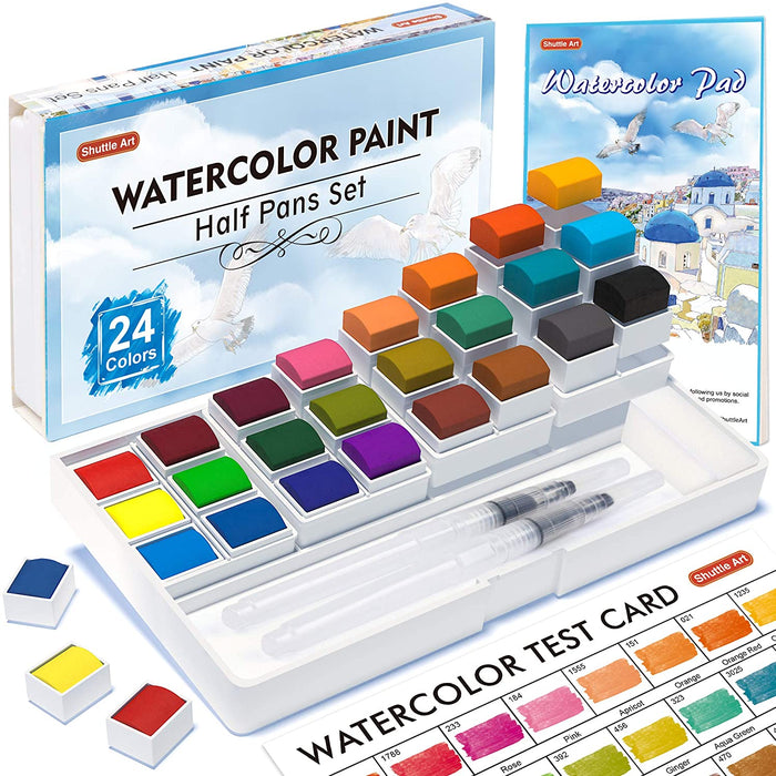 Shuttle Art Watercolor Paint Set, 48 Colors Watercolor Paint Pan Set with 3 Paint Brushes for Beginners, Artists, Kids & Adults to Watercolor Paint