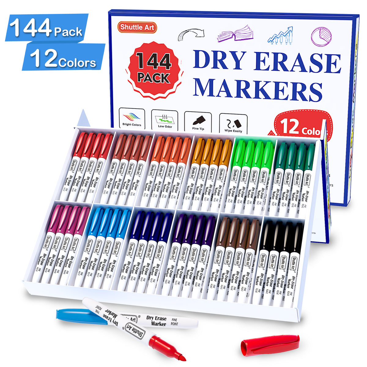 Fine Tip Dry Erase Markers - 24 Pack Black Whiteboard Erasable Markers Bulk  for Kids Adults, Ideal for Classroom School Office Home Use on White