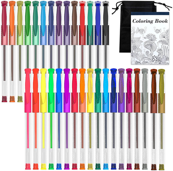 12 Retractable Colored Gel Pens Adult Coloring Books, Drawing