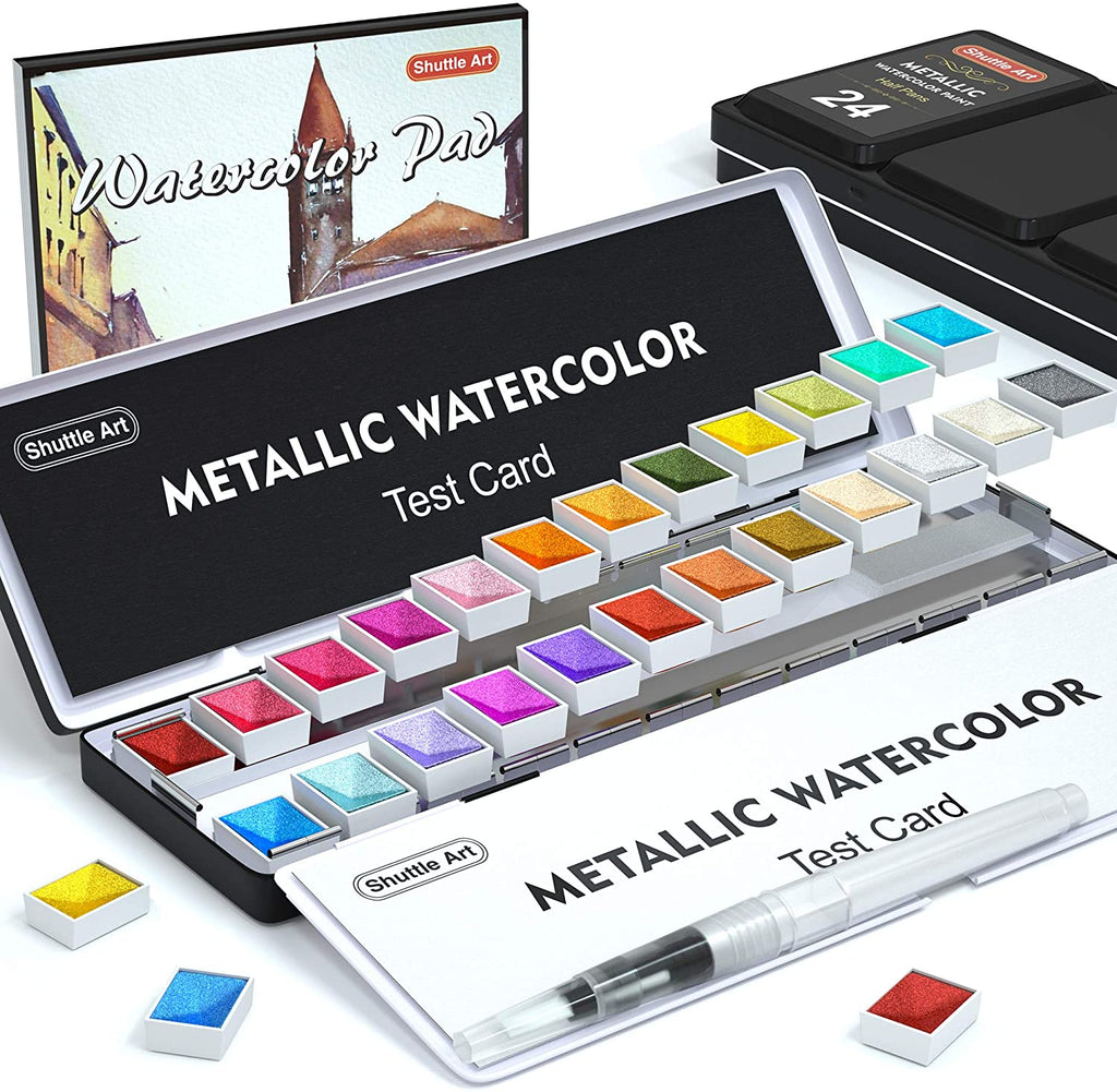 Metallic Watercolor Paint Set With Brush For Artist