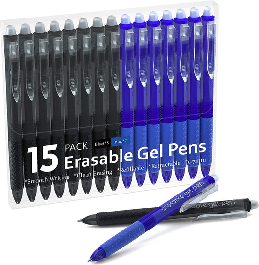 Black&Blue Erasable Gel Pens - Set of 15