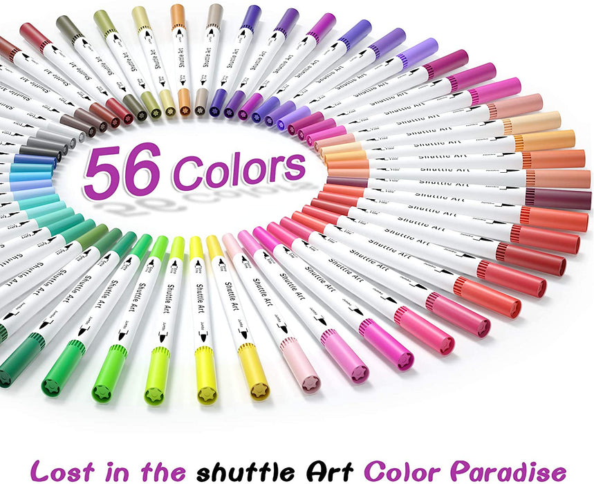 Shuttle Art Dual Tip Brush Pens Art Markers, 30 Colors Dual Tip Calligraphy Pens Fine and Brush Dual Tip Markers Set Perfect for Kids Adult Artist