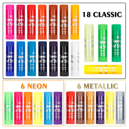 Washable Tempera Paint Sticks, 30 Colors*2 - Set of 60