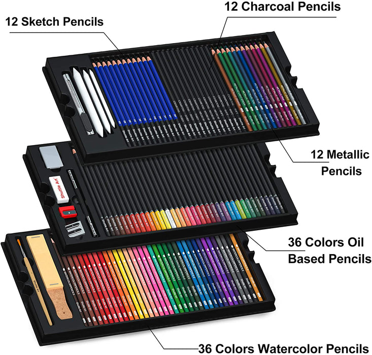 123-Pack Colored Pencils Set with Gift Case, 3-Color Sketch Pad