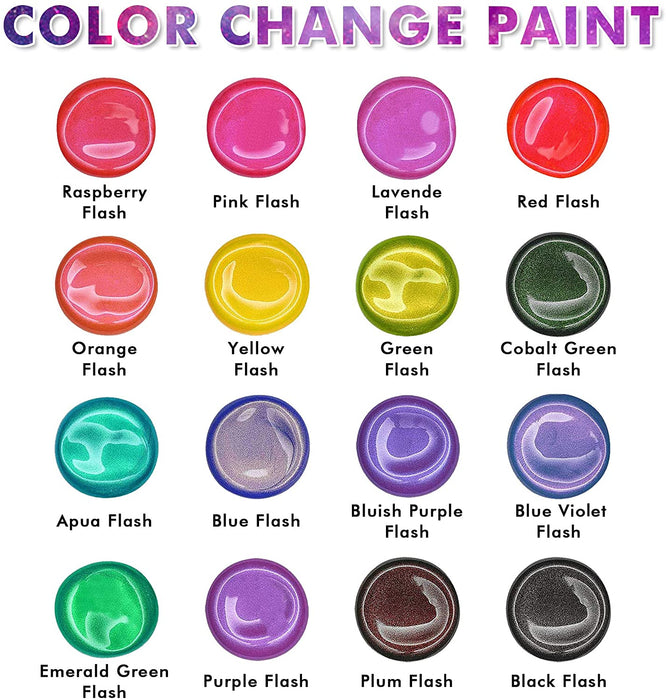Iridescent Acrylic Paint, Set of 16 Chameleon Colors 60ml 2 OZ Bottles,  High Viscosity Shimmer Paint, Non-Toxic and Fade-Resistant for Artists