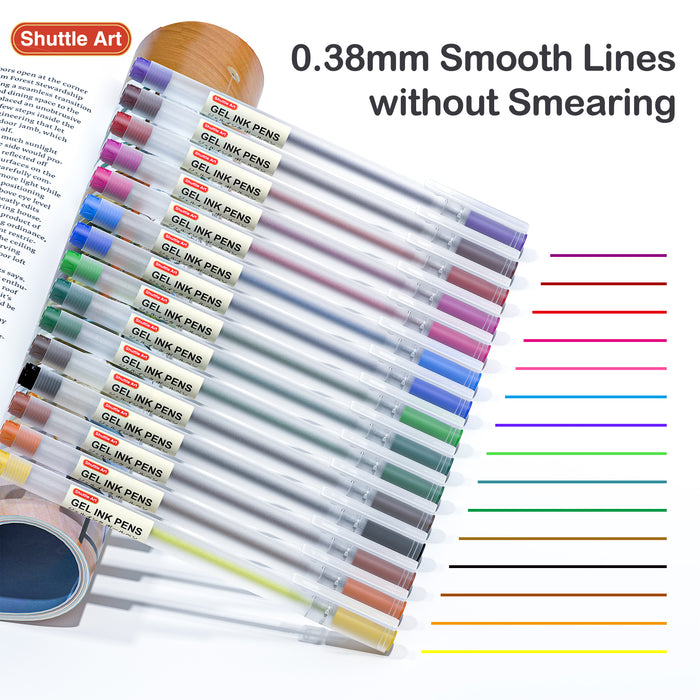  Shuttle Art Gel Ink Ball Point Pens, 15 Colors Japanese Style  Pens, 0.38mm Extra-Fine Ballpoint Pens for Home, School and Office : Office  Products