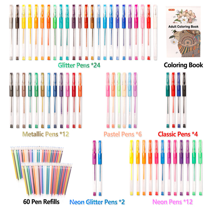 Glitter Gel Pens,Glitter Pen with Case for Adults Coloring Books,120 Pack  Artist