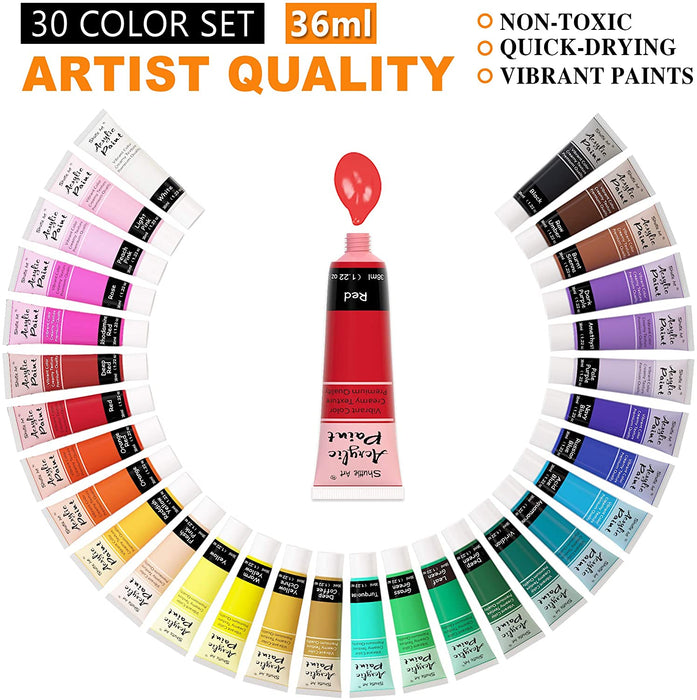Acrylic Paint, 30*36ml Tubes and 12 tools - Set of 48