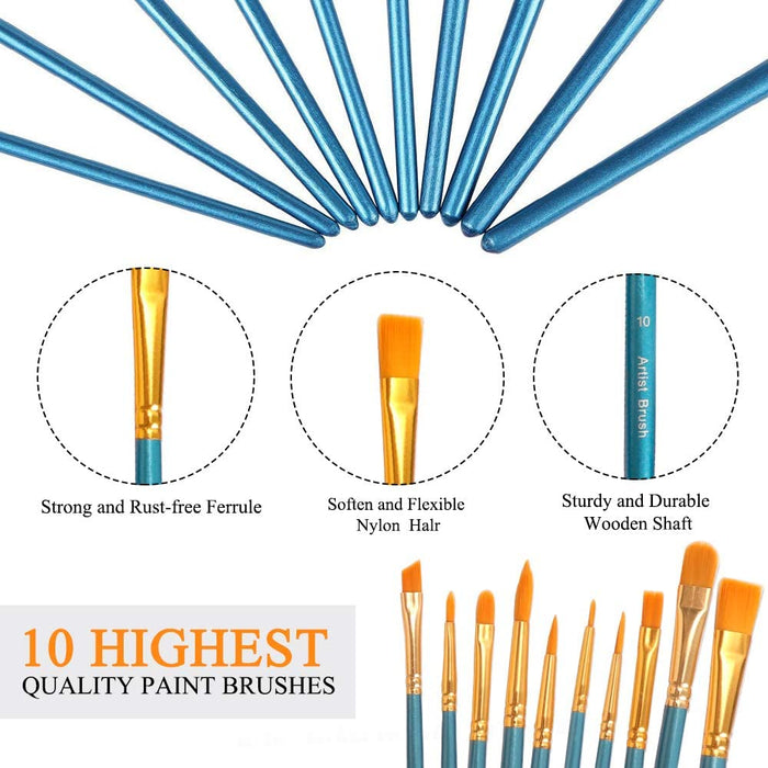 Paint Brushes Set,10 Pack Nylon Hair Paint Brushes for Acrylic