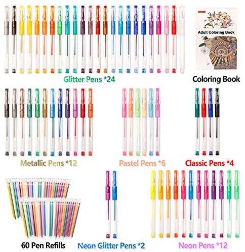 Gel Pens 120 Colored Glitter Gel Pen with a Storage Bag Case for Kids Adults  Coloring