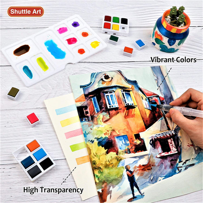 Shuttle Art 12 Colors Watercolor Paint Set Bulk, 60 Pack, Watercolor Paint  Set with Paint Brushes for Kids and Adults, Washable Paint for Classroom