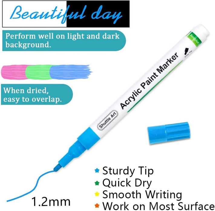 Black Paint Pens, Shuttle Art 10 Pack Acrylic Paint Markers, Low