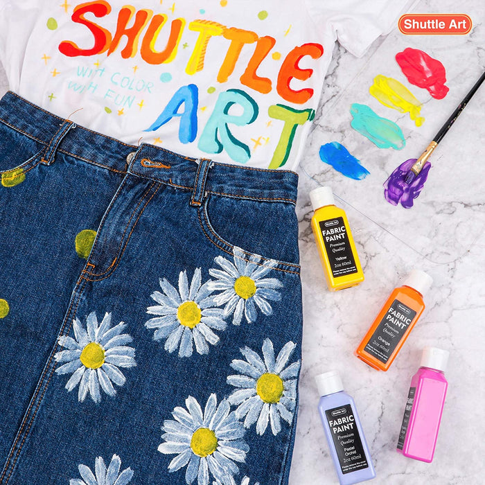 Shuttle Art 28 Colors Fabric Markers, Fabric Markers Permanent Markers for  T-Shirts Clothes Sneakers Jeans with 11 Stencils 1 Fabric Sheet,Permanent Fabric  Pens for Kids Adult Painting Writing…