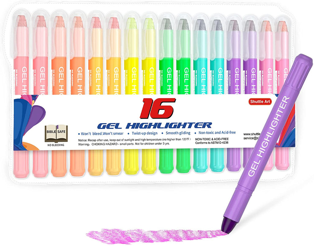 Shuttle Art Bible Highlighters and Pens No Bleed, 22 Pack Bible Journaling  Kit, 12 Colors Gel Highlighters and 10 Colors Ballpoint Pens with a storage