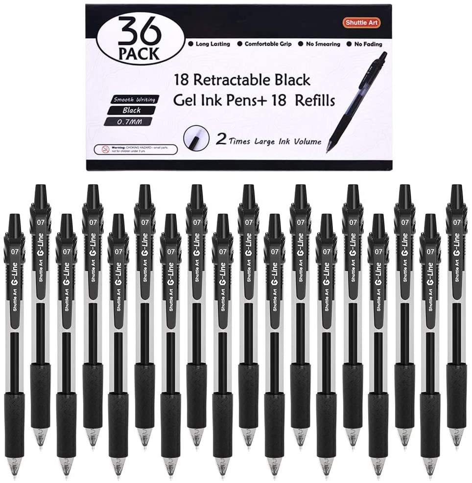 Black Gel Pens, 48 Pack(20 Gel Pens with 28 Refills) Shuttle Art