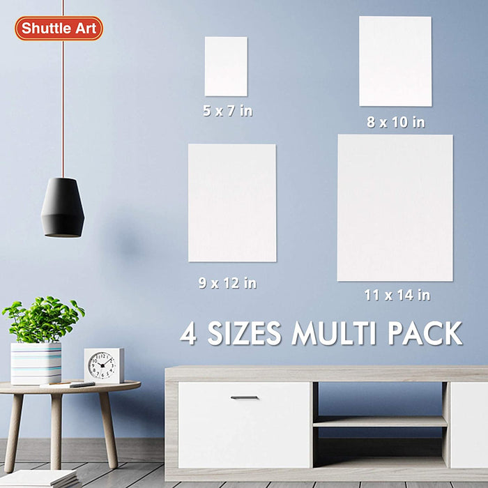 Canvases for Painting, Shuttle Art 34 Pack Multi Sizes Stretched Canvas and Canvas Panels, 5x7, 8x10, 9x12, 11x14, 100% Cotton Primed Canvas Boards Fo