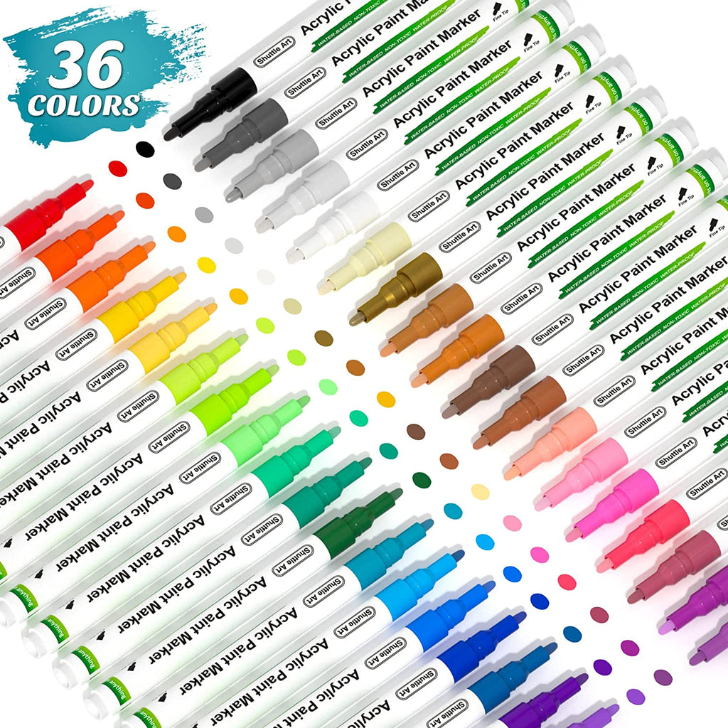 SHUTTLE ART Acrylic Marker Pen 36 Color Set Waterfall Pen Paint