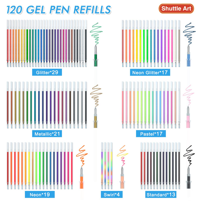 Soucolor Glitter Gel Pens for Adult Coloring Books 120 Pack-60