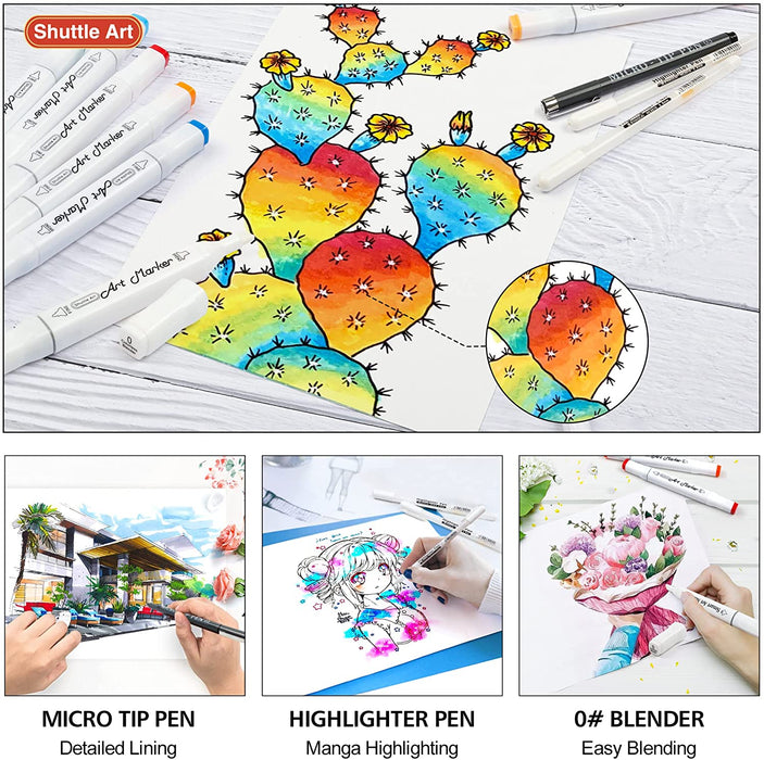 Shuttle Art 205 Colors Dual Tip Alcohol Markers, 204 Colors Permanent  Marker Plus 1 Blender 1 Marker Pad 1 Case and Color Chart for Kids Adult  Artist