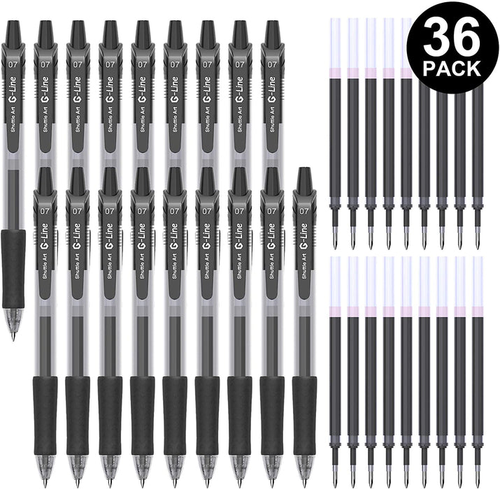 Retractable Black Gel Pens, 18 Gel Pens with 18 Refills - Set of 36 —  Shuttle Art