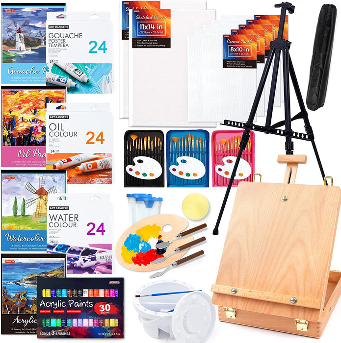  Acrylic Paint Set with Wooden Easel, 3 Canvas Panels