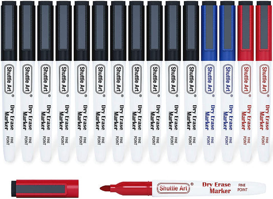 Dry Erase Markers,13 Black & 2 Red & 2 Blue - Set of 15