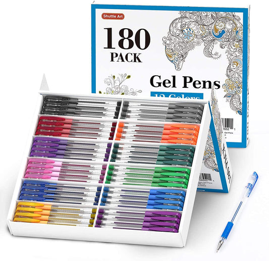 Colored Gel Pen, 12 Assorted Colors - Set of 180