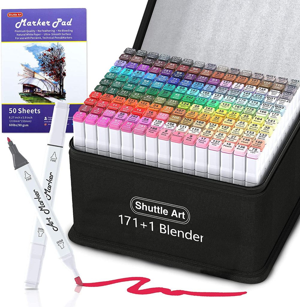 100 Markers Artist Set Set of 100 Marker Pens, Twin Dual Tips