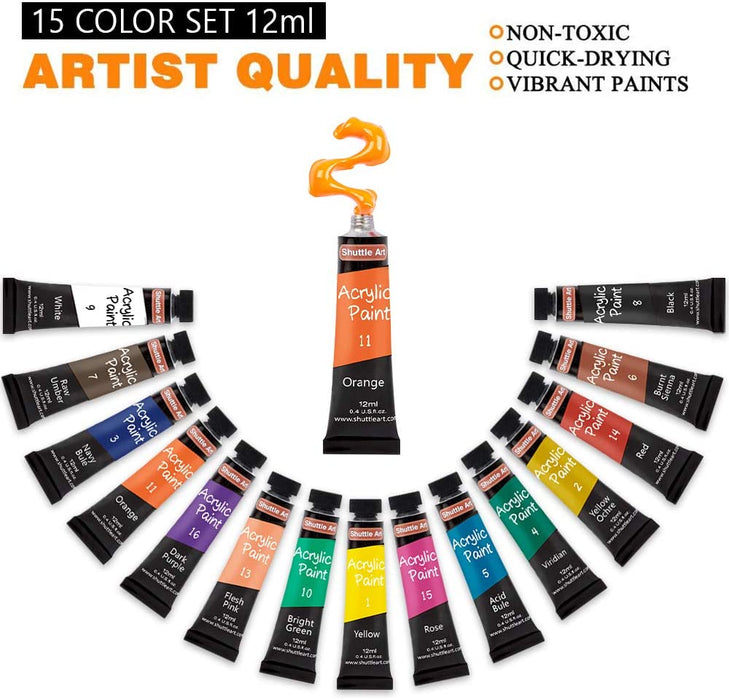 Shuttle Art Acrylic Paint Set, 16 x12ml Tubes Artist Quality Non Toxic Rich  Pigments Colors Great