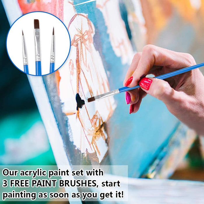 Acrylic Paint, 12ml Tubes with 3 FREE Paint Brushes - Set of 30