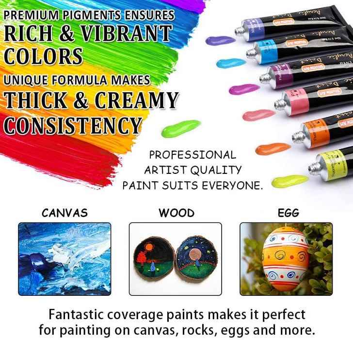 Acrylic Paint Set with 4 Brushes, 52 Vivid Colors (22 Ml/0.74 Oz