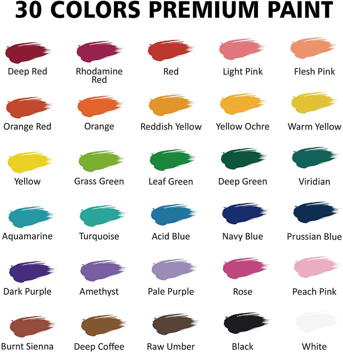 RoseArt Premium 30ct Acrylic Paints Set, Professional Painting Set Complete  with 30 Acrylic Paint Colors and Bonus 2 Paint Brushes and Paint Palette