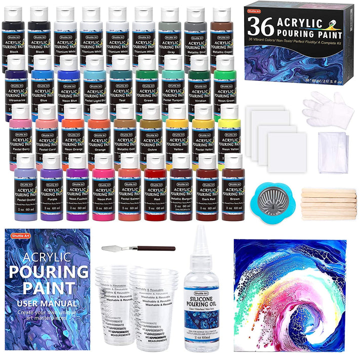 Acrylic Pouring Paint, 60ml Bottles- Set of 36