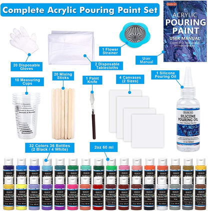 Acrylic Pouring Paint, 60ml Bottles- Set of 36