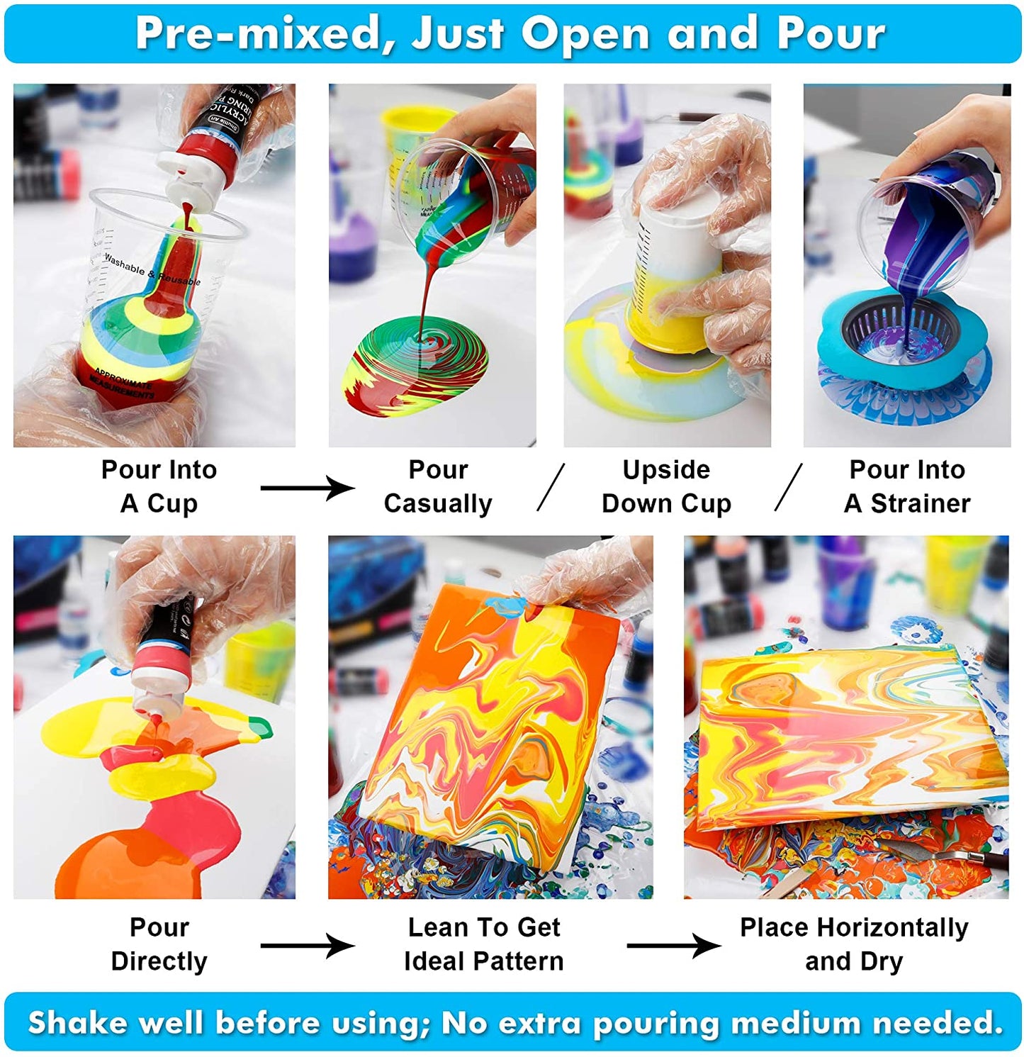 Acrylic Pouring Paint, 60ml Bottles- Set of 36